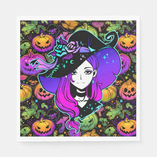 Serviette En Papier Sorcière néon Halloween (Devant)