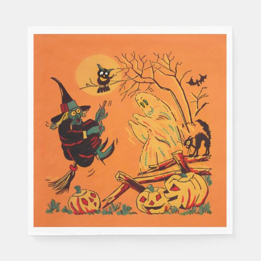 Serviette En Papier Sorcière Orange Rétro Halloween (Devant)