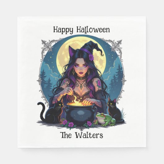 Serviette En Papier Sorcière personnalisée et Halloween Cauldron (Devant)