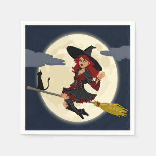 SERVIETTE EN PAPIER SORCIÈRE ROUSSE D'HALLOWEEN