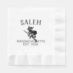 Serviette En Papier sorcière Salem Massachusetts au balai avec chat