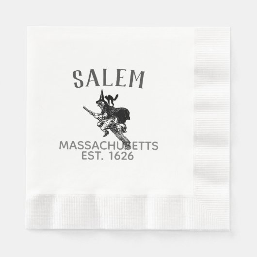 Serviette En Papier sorcière Salem Massachusetts au balai avec chat (Devant)