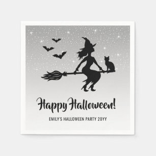 Serviette En Papier Sorcière Simple Sur Une Salle Halloween Noir Et Bl