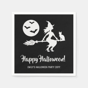Serviette En Papier Sorcière Simple Sur Une Salle Halloween Noir Et Bl