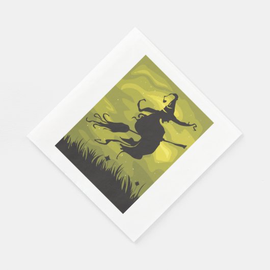Serviette En Papier Sorcière Sur Un Papier Broomstick (Coin)