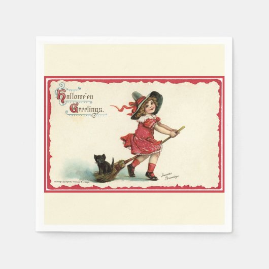 Serviette En Papier Sorcière vintage d'Halloween sucrée (Devant)