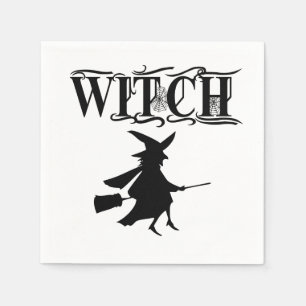 Serviette En Papier Sorcière volante méchante noire et blanche Hallowe