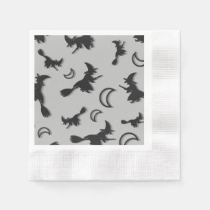 Serviette En Papier Sorcière volante parmi la demi-lune à la nuit d'Ha