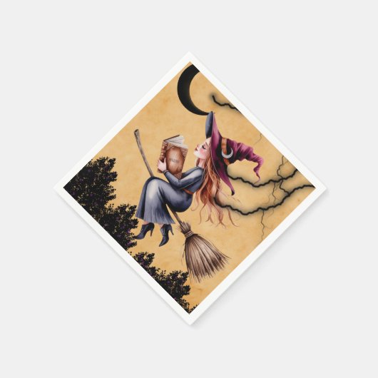Serviette En Papier Sorcière Whimsical Flying Broom Girl Birthday Part (Coin)