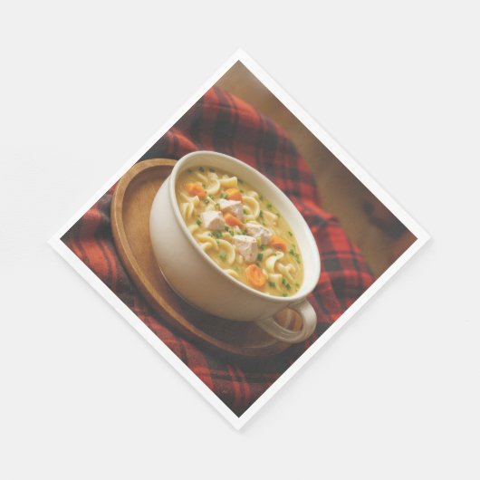 Serviette En Papier Soupe aux nouilles de poulet sur une couverture en (Coin)
