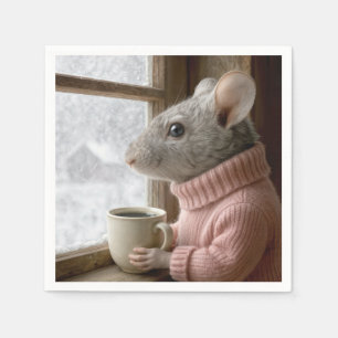Serviette En Papier Souris avec une tasse de café