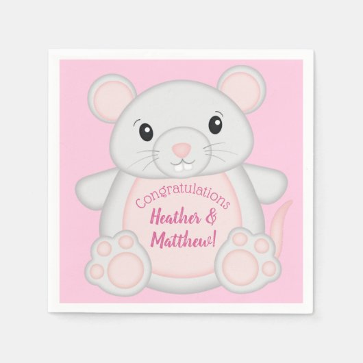 Serviette En Papier Souris Baby shower rose (Devant)