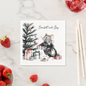 Serviette En Papier Souris Couple avec sapin de Noël (En situation)