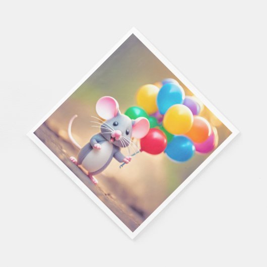 Serviette En Papier Souris D'Anniversaire Avec Ballons (Coin)