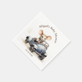 Serviette En Papier Souris d'aquarelle mignonne en voiture bleue Premi (Coin)