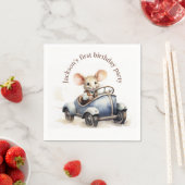 Serviette En Papier Souris d'aquarelle mignonne en voiture bleue Premi (En situation)
