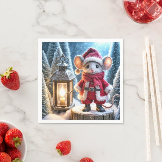Serviette En Papier Souris De Noël Avec Lanterne Lumineuse (En situation)