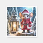 Serviette En Papier Souris De Noël Avec Lanterne Lumineuse (Devant)