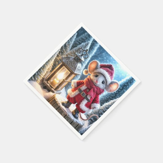 Serviette En Papier Souris De Noël Avec Lanterne Lumineuse (Coin)