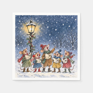 Serviette En Papier Souris de Noël chantant dans les flocons de neige
