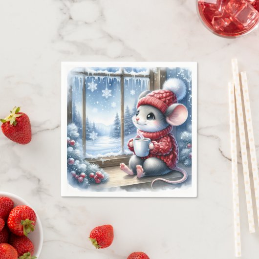 Serviette En Papier Souris de Noël dans la fenêtre (En situation)