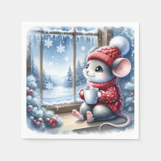 Serviette En Papier Souris de Noël dans la fenêtre (Devant)