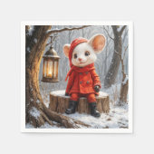 Serviette En Papier Souris D'Hiver Avec Lanterne Forestière (Devant)