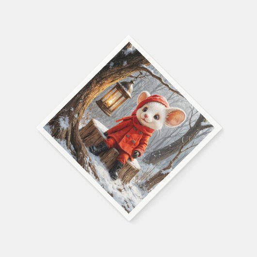 Serviette En Papier Souris D'Hiver Avec Lanterne Forestière (Coin)