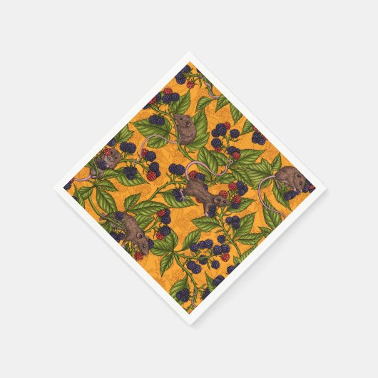 Serviette En Papier Souris et mûres sur jaune (Coin)