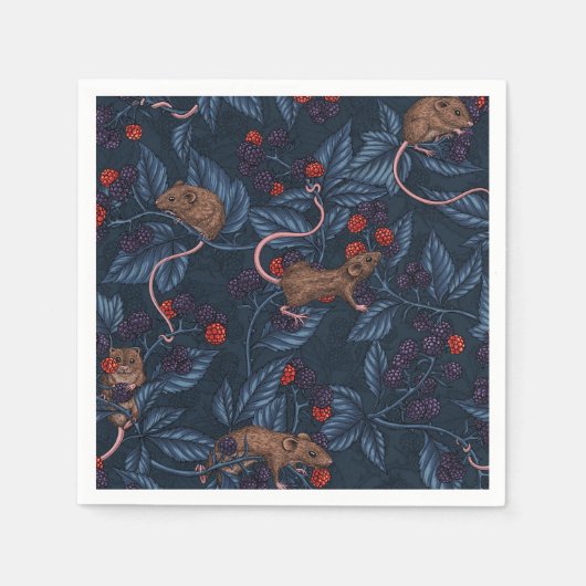 Serviette En Papier Souris et mûres sur la marine (Devant)