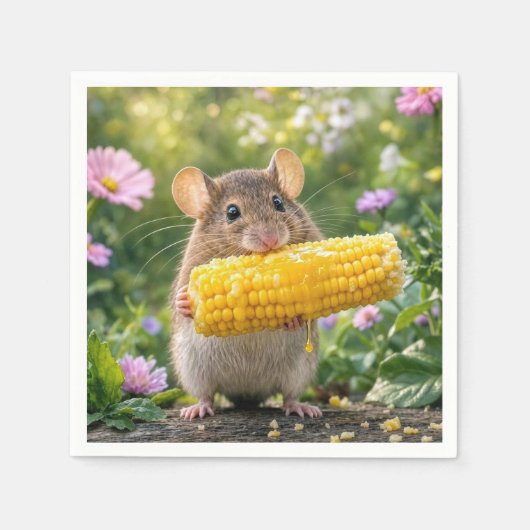 Serviette En Papier Souris mangeant du maïs en épi (Devant)