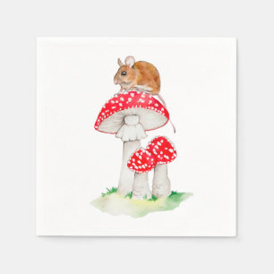 Serviette En Papier Souris mignonne à la mouche aquarelle agarique