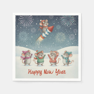 Serviette En Papier Souris Mignonnes Bonne Année Feux d'Artifice