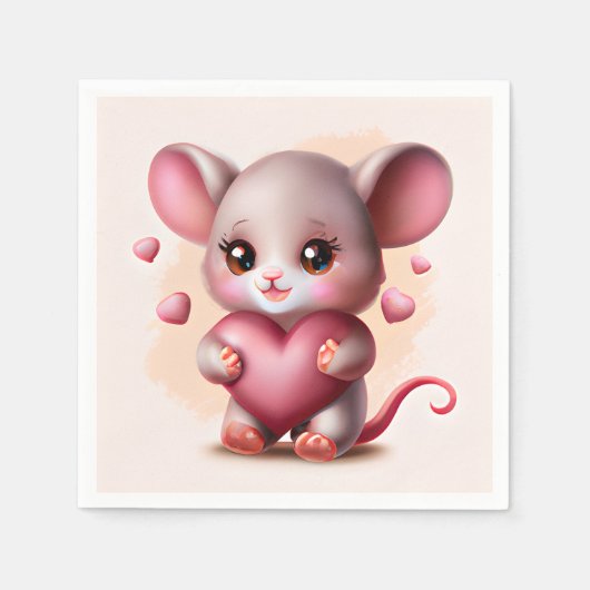 Serviette En Papier Souris pour bébé avec le coeur de Valentine (Devant)