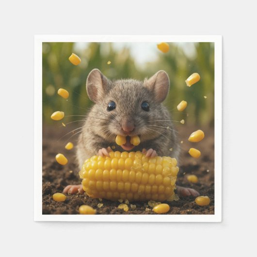 Serviette En Papier Souris profitant d'un épi de maïs (Devant)