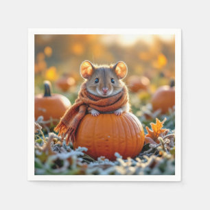Serviette En Papier Souris sur un Citrouille d'automne