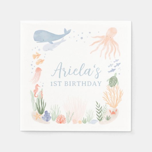 Serviette En Papier Sous la fête d'anniversaire de la mer (Devant)