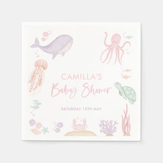 Serviette En Papier Sous la fille Baby shower de mer (Devant)
