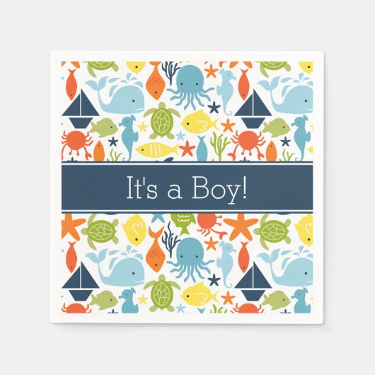 Serviette En Papier Sous la mer, Créatures océaniques, Nautiques (Devant)