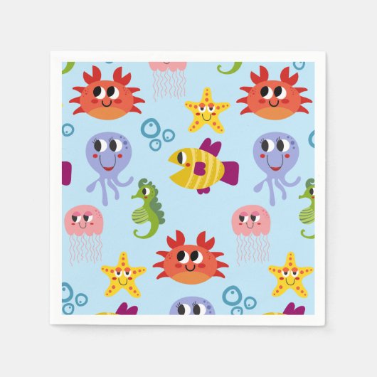 Serviette En Papier Sous la mer Créatures Whimsical Anniversaire (Devant)