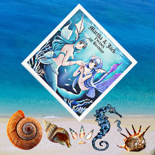 Serviette En Papier Sous la mer Mermaids Blue Water Twins Anniversaire