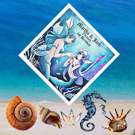 Serviette En Papier Sous la mer Mermaids Blue Water Twins Anniversaire