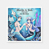 Serviette En Papier Sous la mer Mermaids Blue Water Twins Anniversaire (Devant)