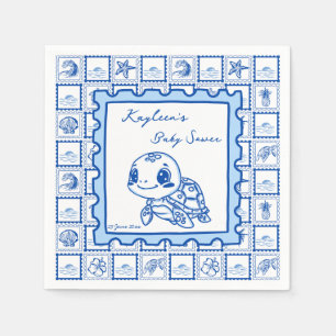 Serviette En Papier Sous la tortue de mer rétro post monogrammé
