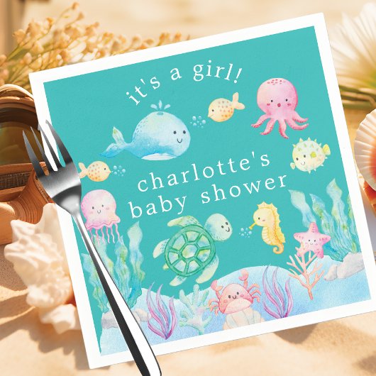 Serviette En Papier Sous le Baby shower Sea Adventure