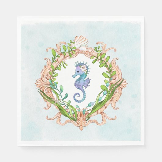 Serviette En Papier Sous le cadre de la mer Shell avec Sea Horse (Devant)