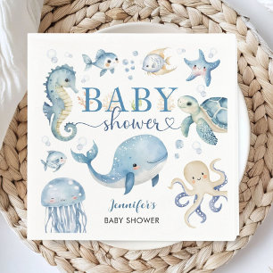 Serviette En Papier Sous l'océan Baby Shower Garçon Bleu Océan