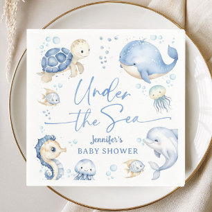 Serviette En Papier Sous l'océan Baby Shower Garçon Bleu Poussiéreux