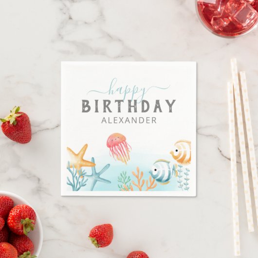 Serviette En Papier Sous l'océan Mer Bonne fête d'anniversaire (En situation)