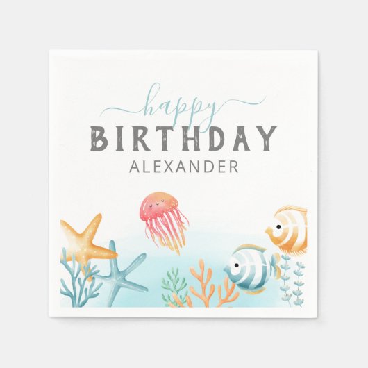 Serviette En Papier Sous l'océan Mer Bonne fête d'anniversaire (Devant)